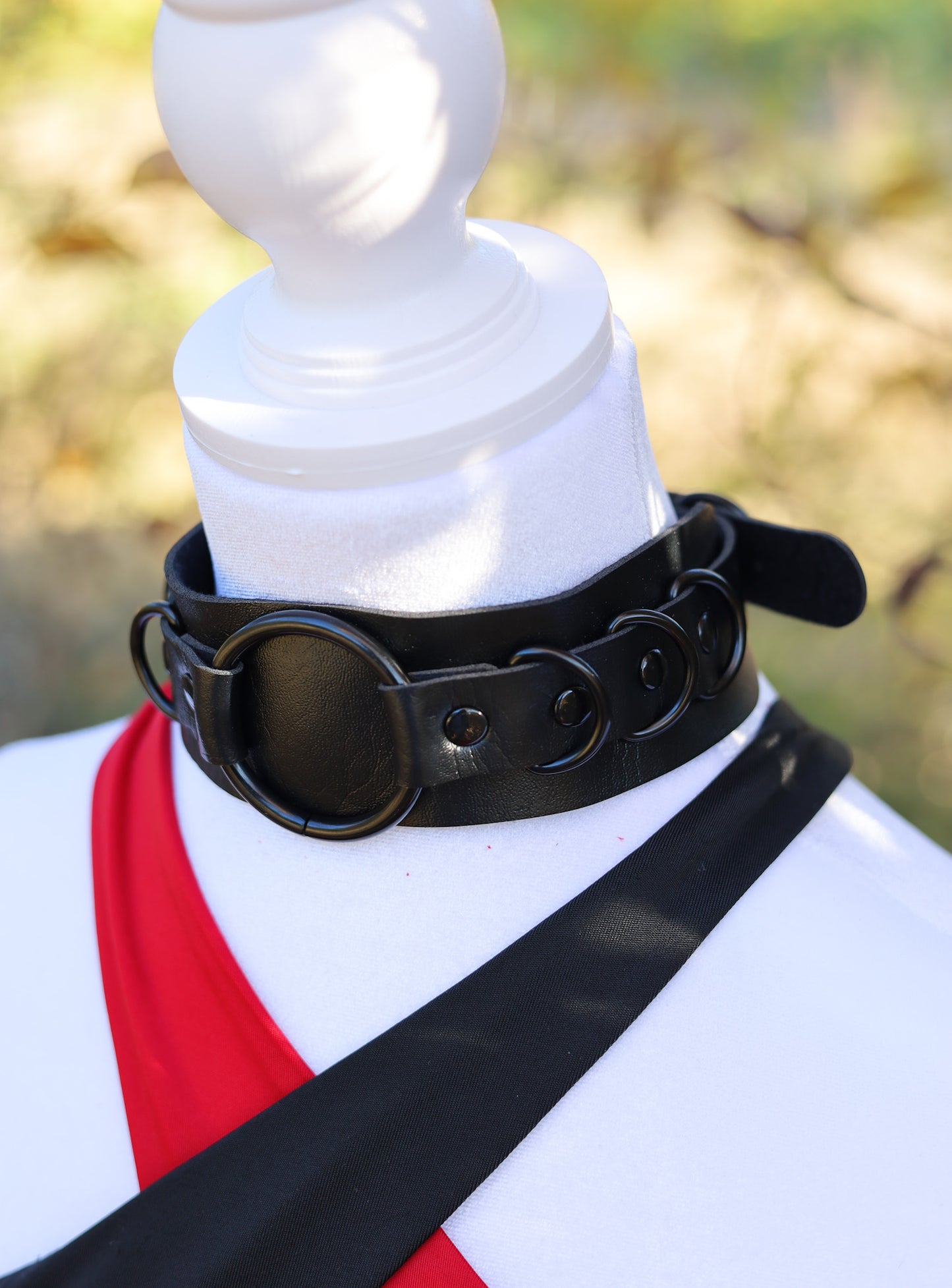 Black Leather Choker Necklace Front