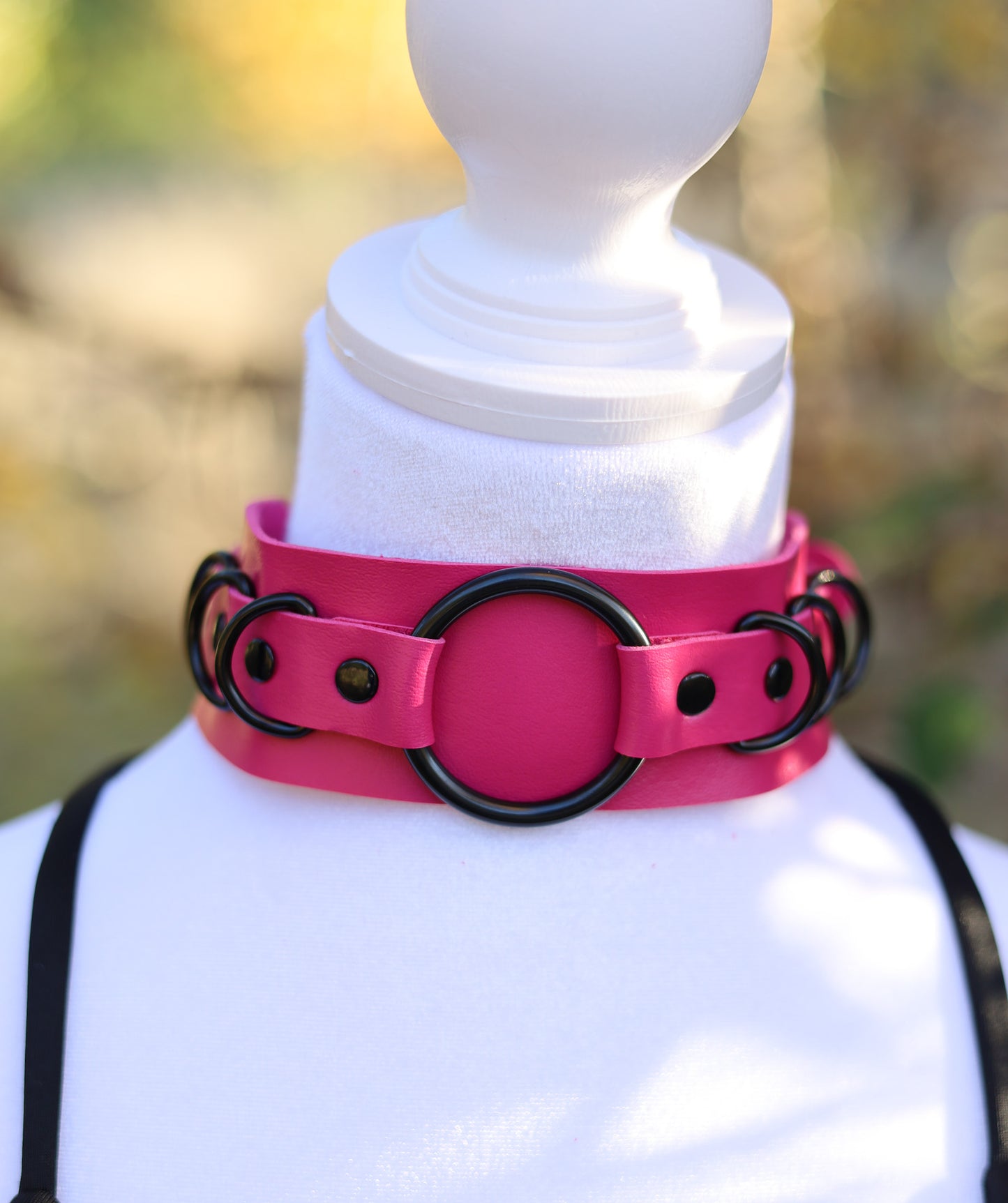 Hot Pink Leather Choker Necklace Detail
