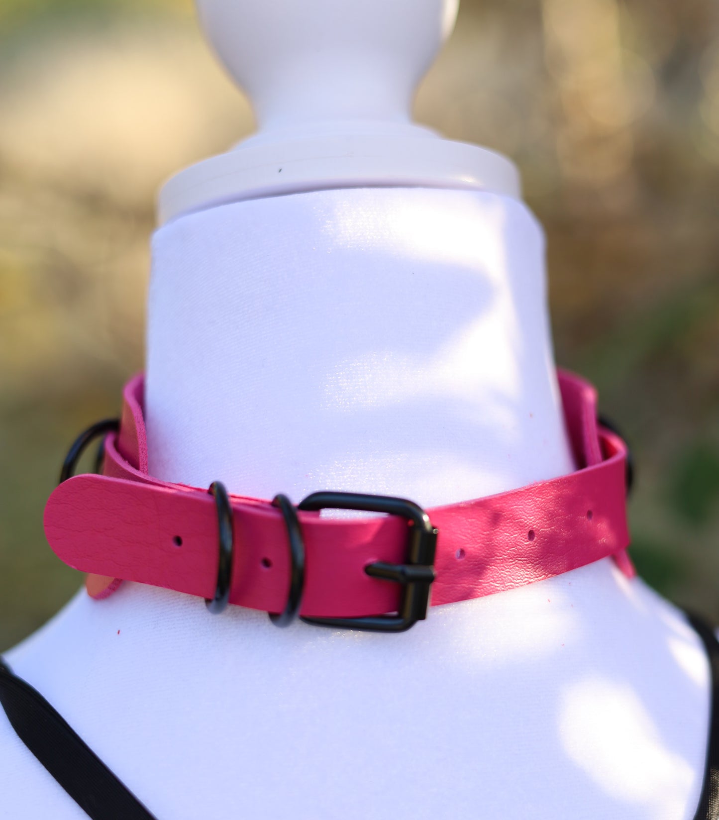 Hot Pink Leather Choker Necklace Back