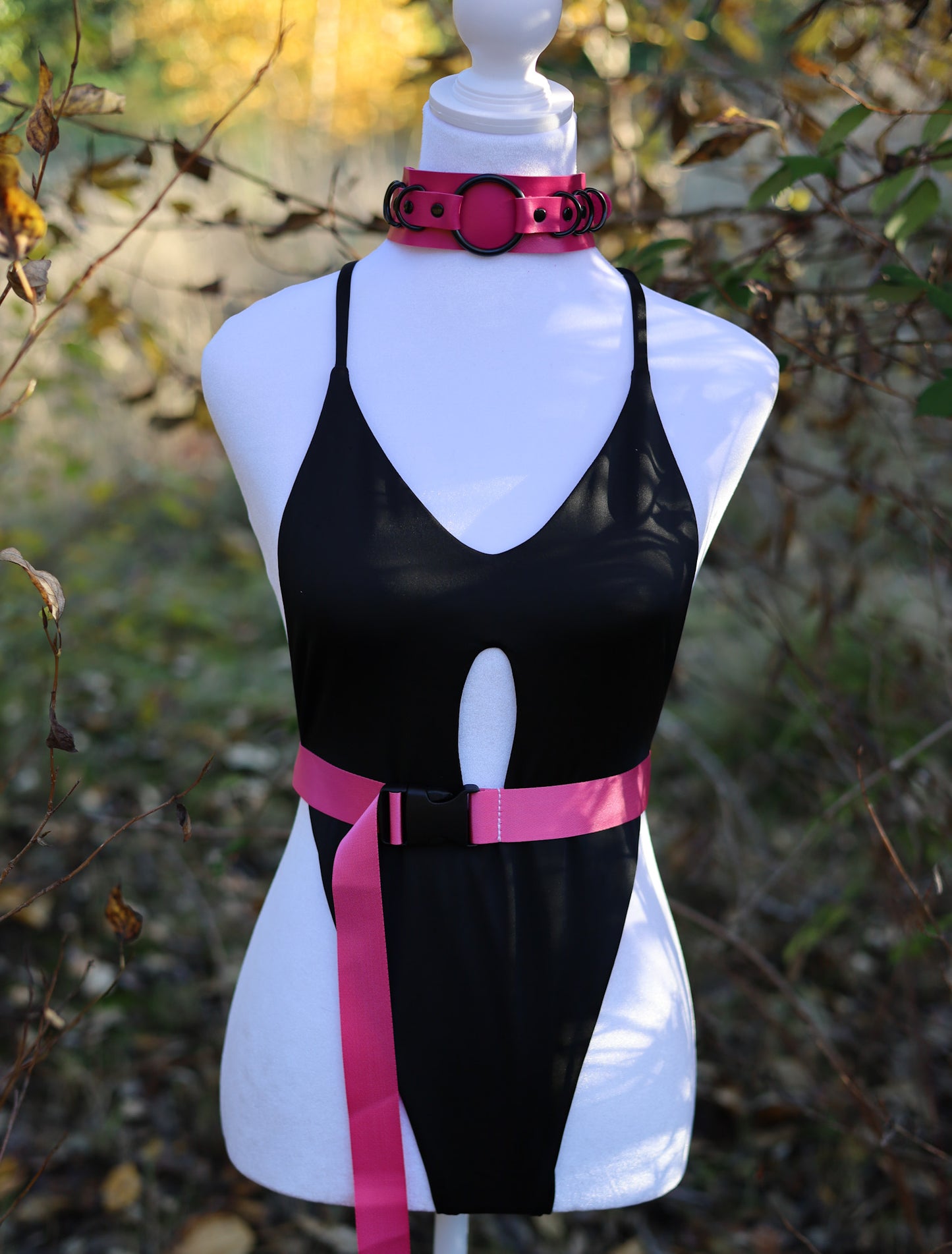 Hot Pink Leather Choker Necklace Styled