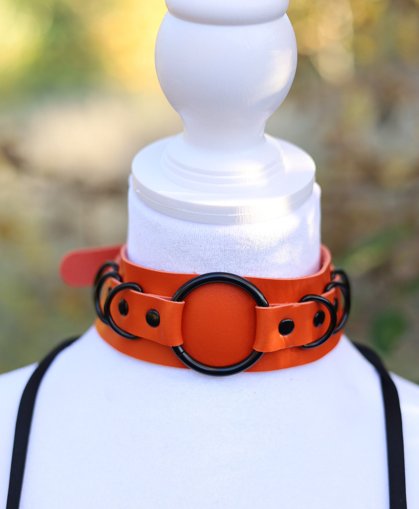 Orange Leather Choker Necklace Detail