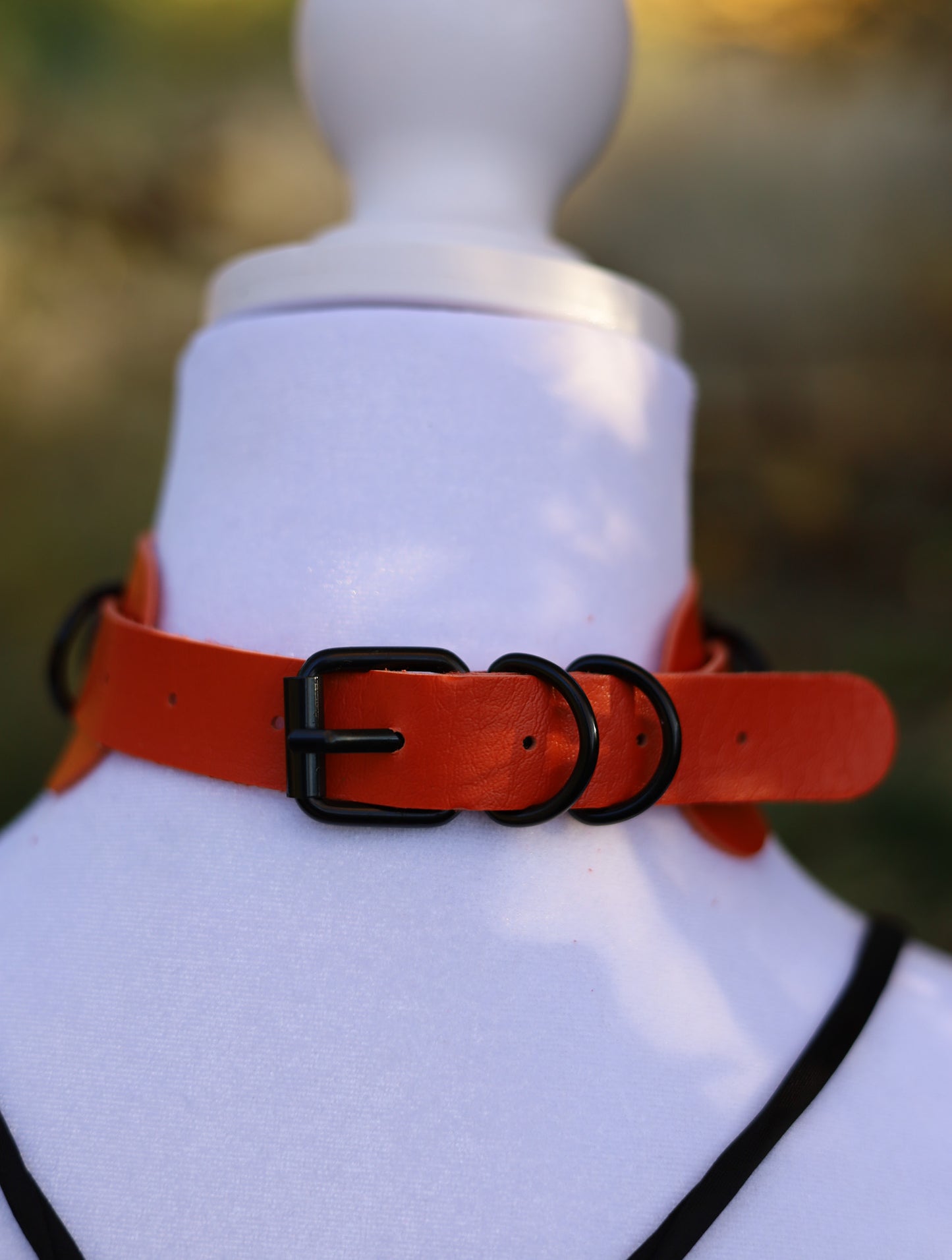 Orange Leather Choker Necklace Back