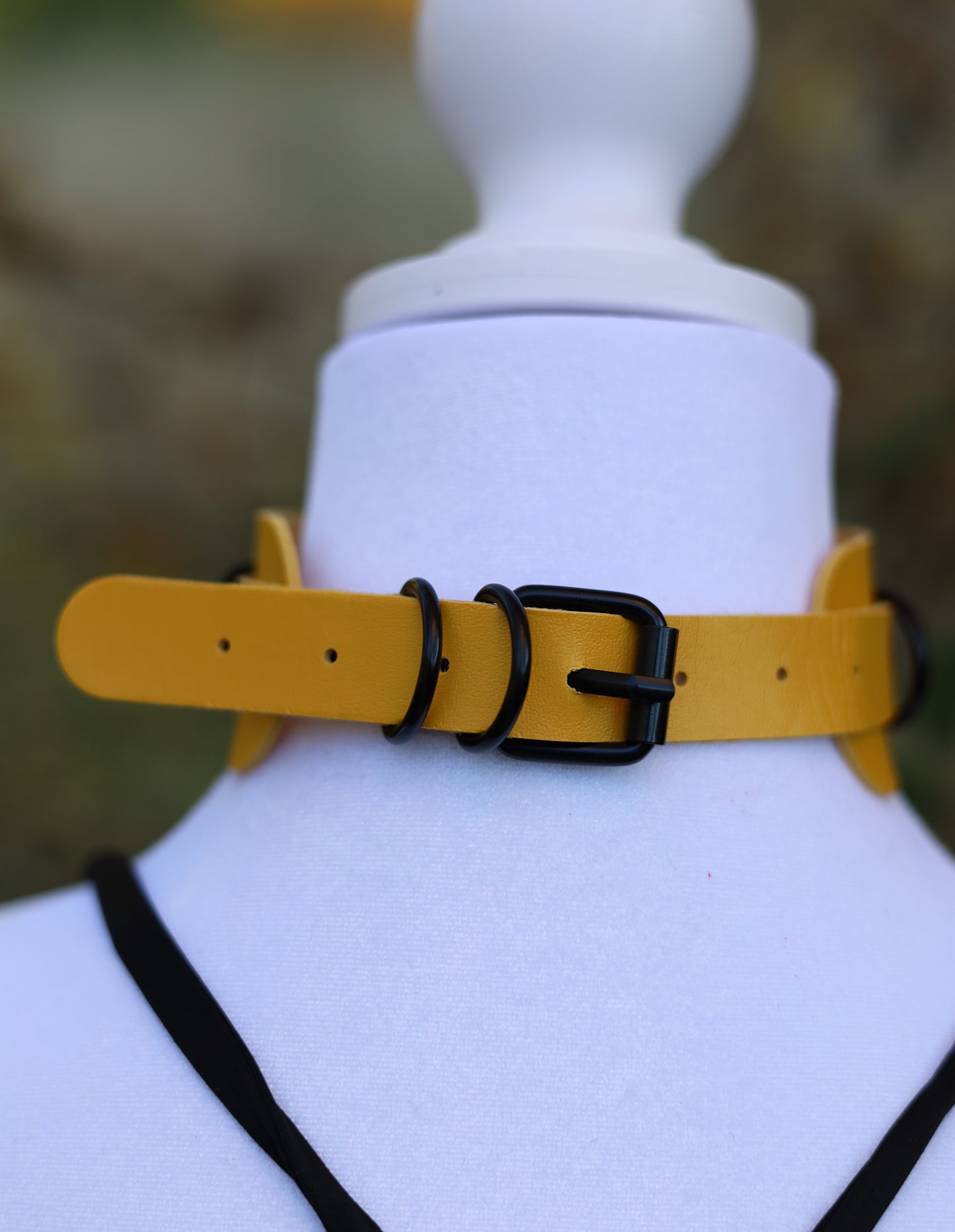 Yellow Leather Choker Necklace Back