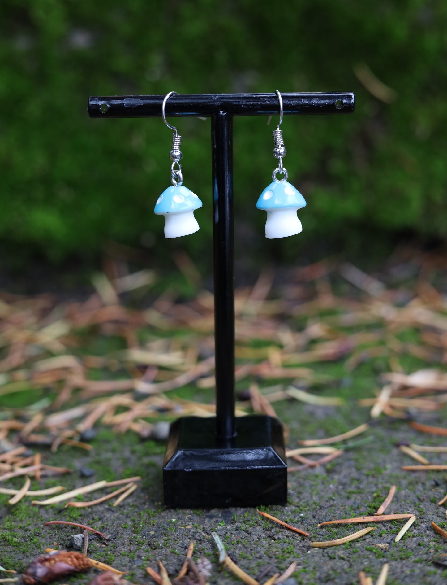 Blue Mushroom Earrings Front