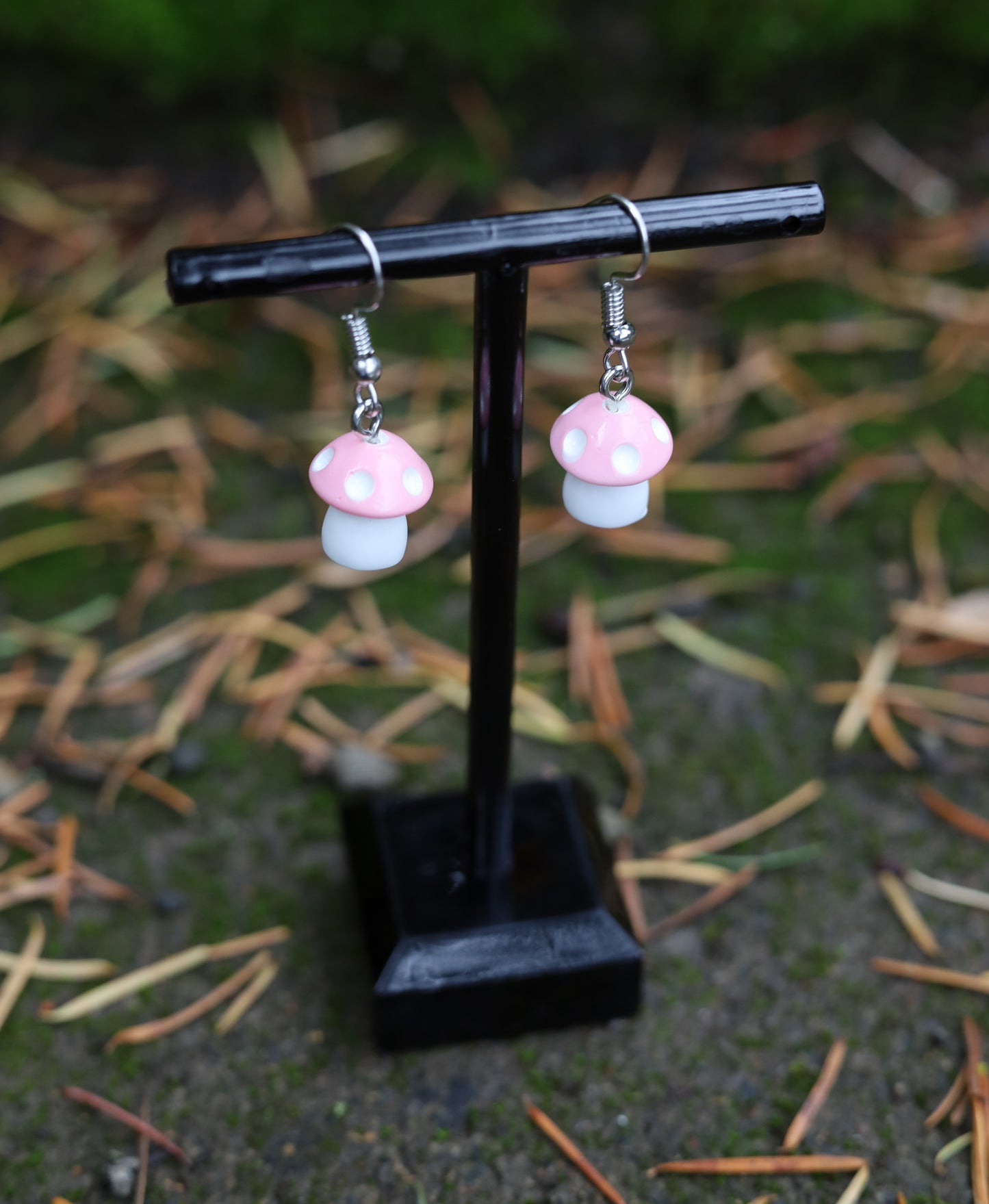 Pink Mushroom Earrings Side