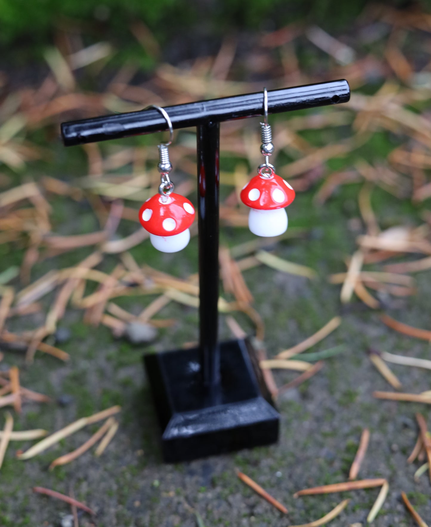 Red Mushroom Earrings Side
