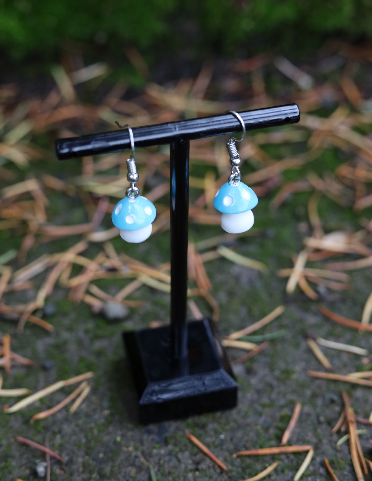 Blue Mushroom Earrings Side