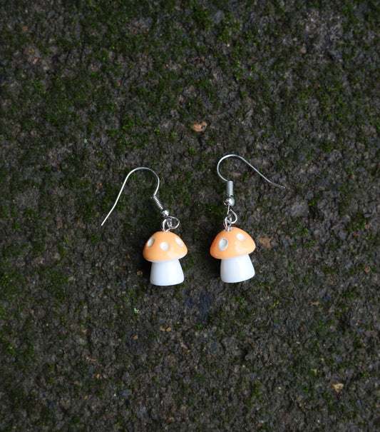 Orange Mushroom Earrings Flat
