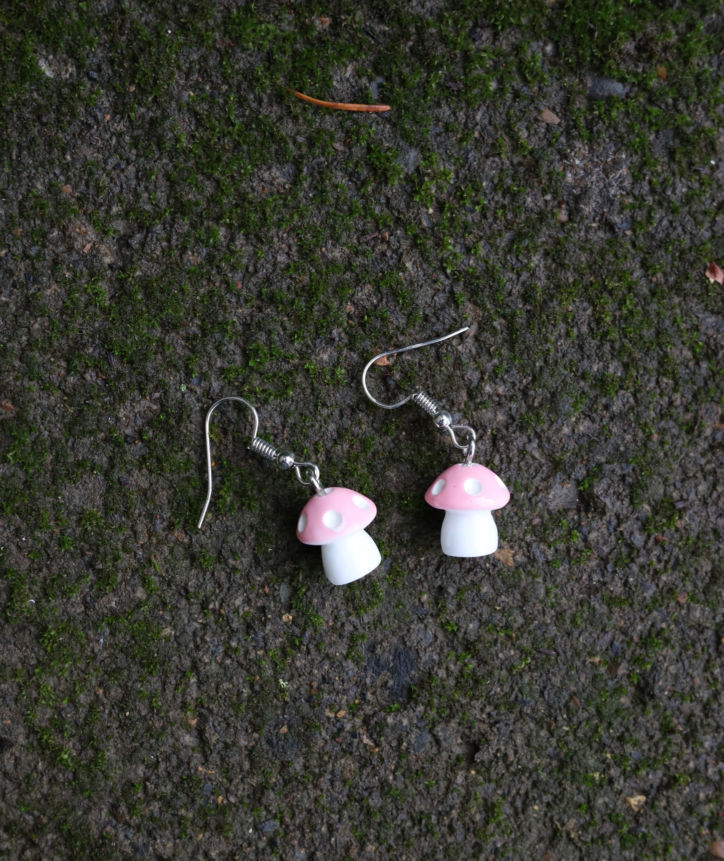 Pink Mushroom Earrings Flat