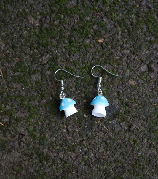 Blue Mushroom Earrings Flat