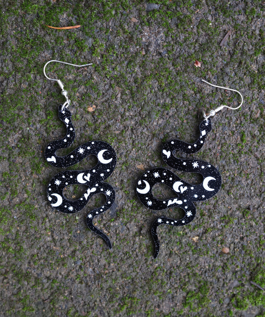 Black Snake Earrings Flat