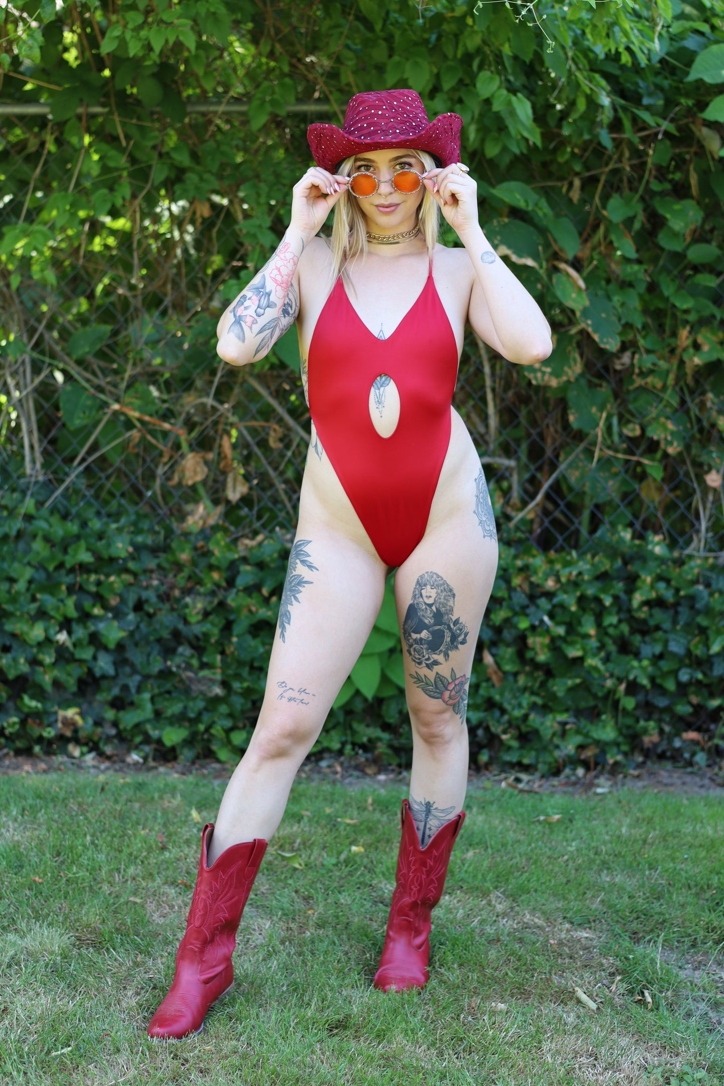 Red Cheeked Up Rave Bodysuit - Front 1