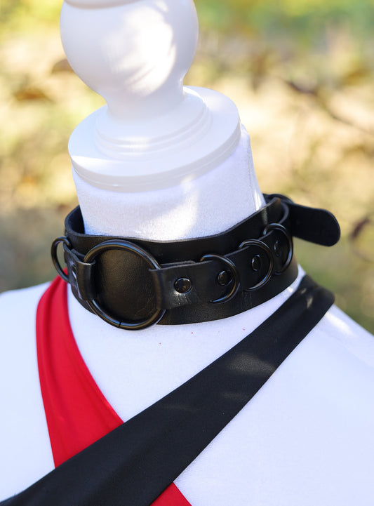 Black Leather Choker Necklace Front 