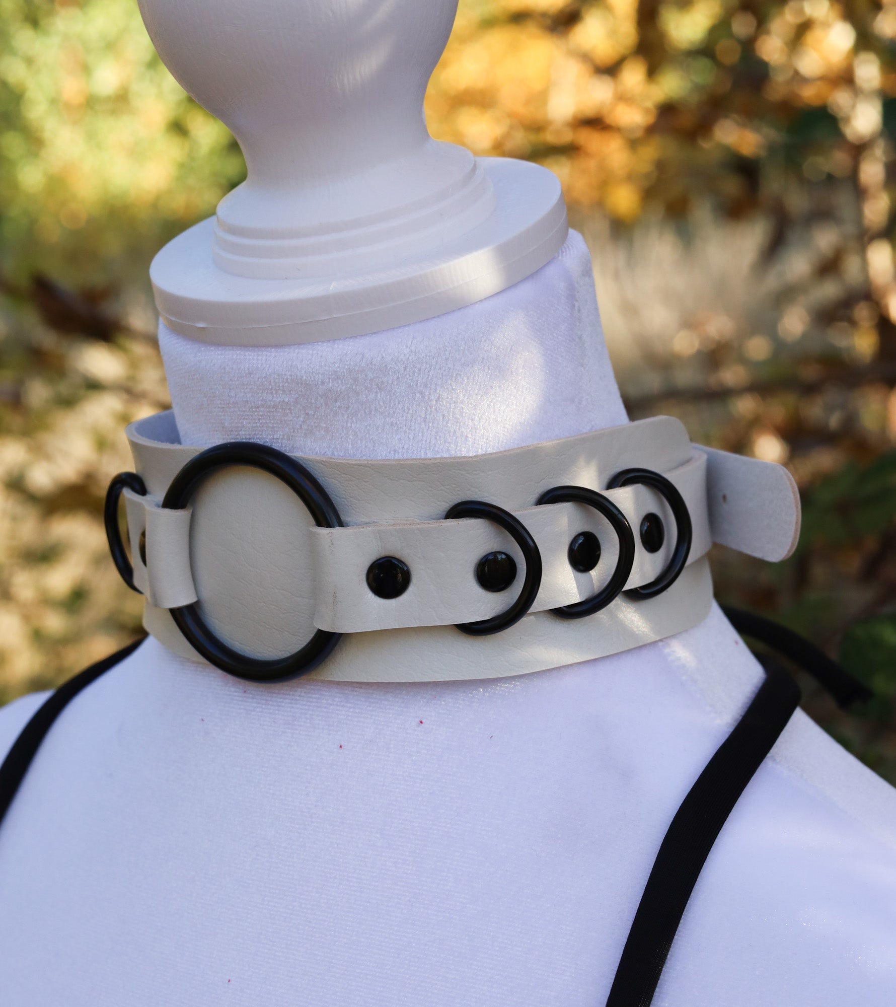 White Leather Choker Necklace Front