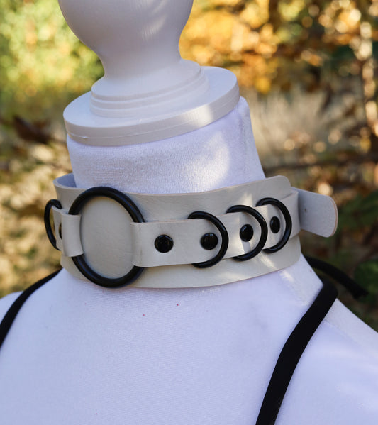 White Leather Choker Necklace Front
