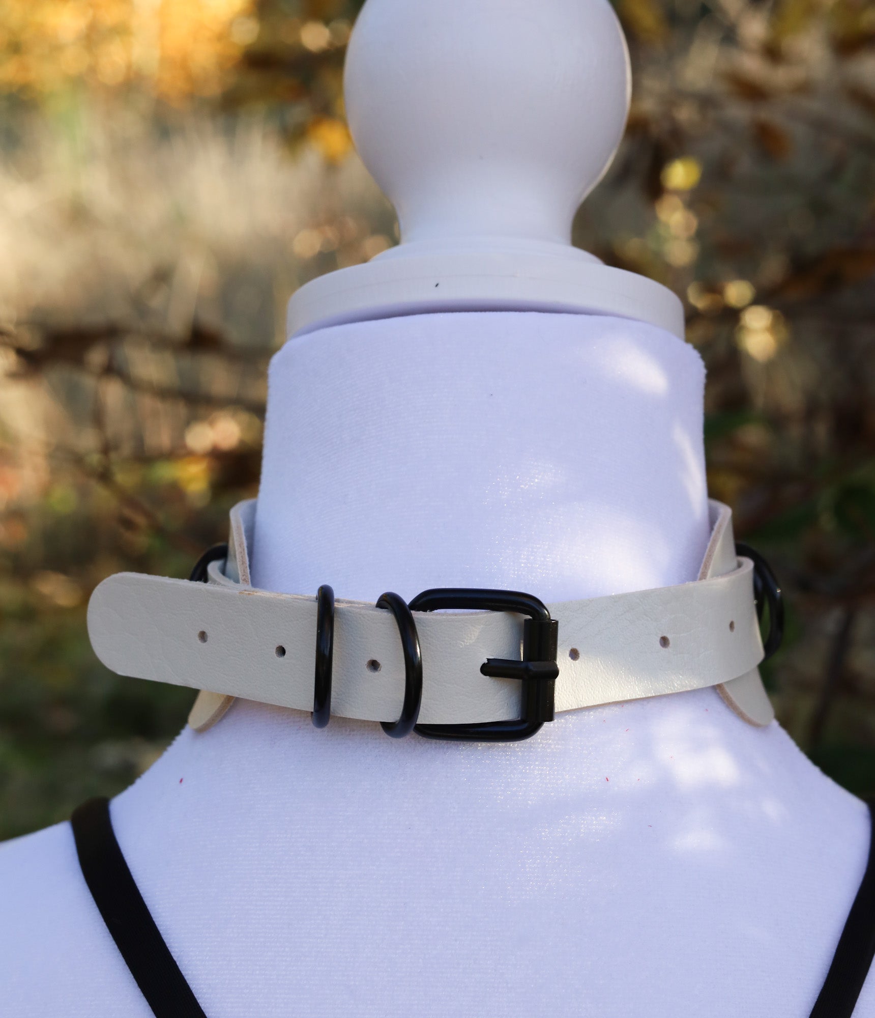 White Leather Choker Necklace Back