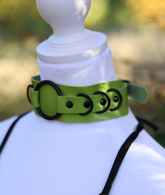 Green Leather Choker Necklace Front