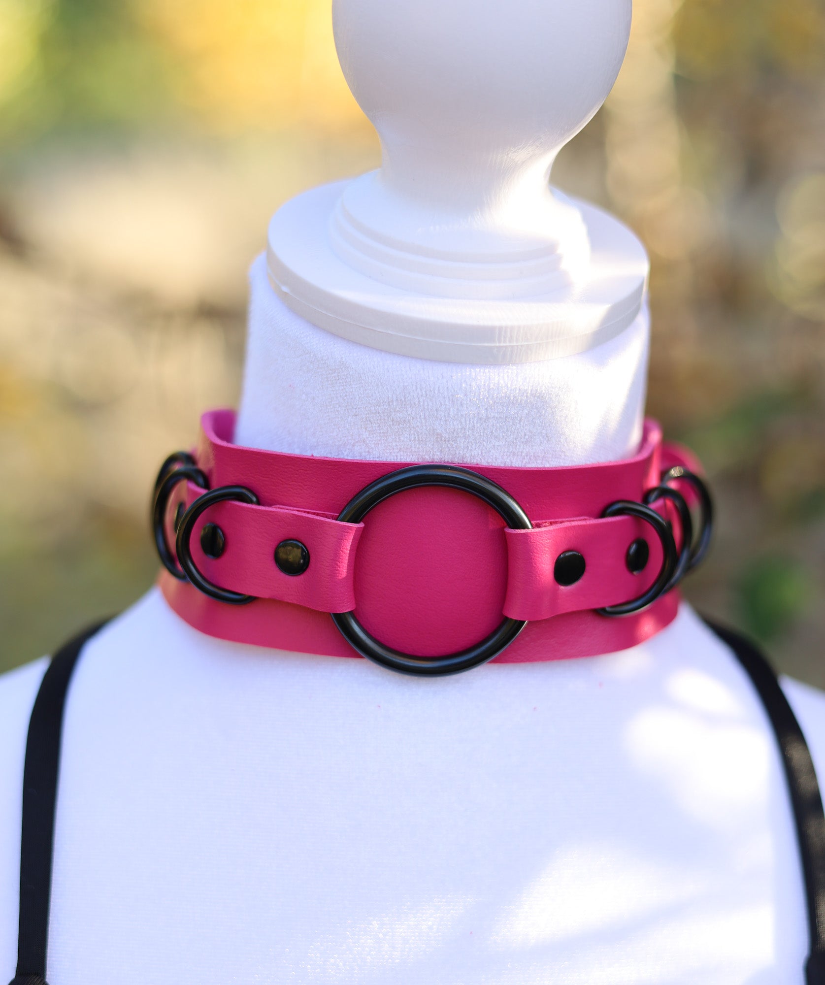 Hot Pink Leather Choker Necklace Detail
