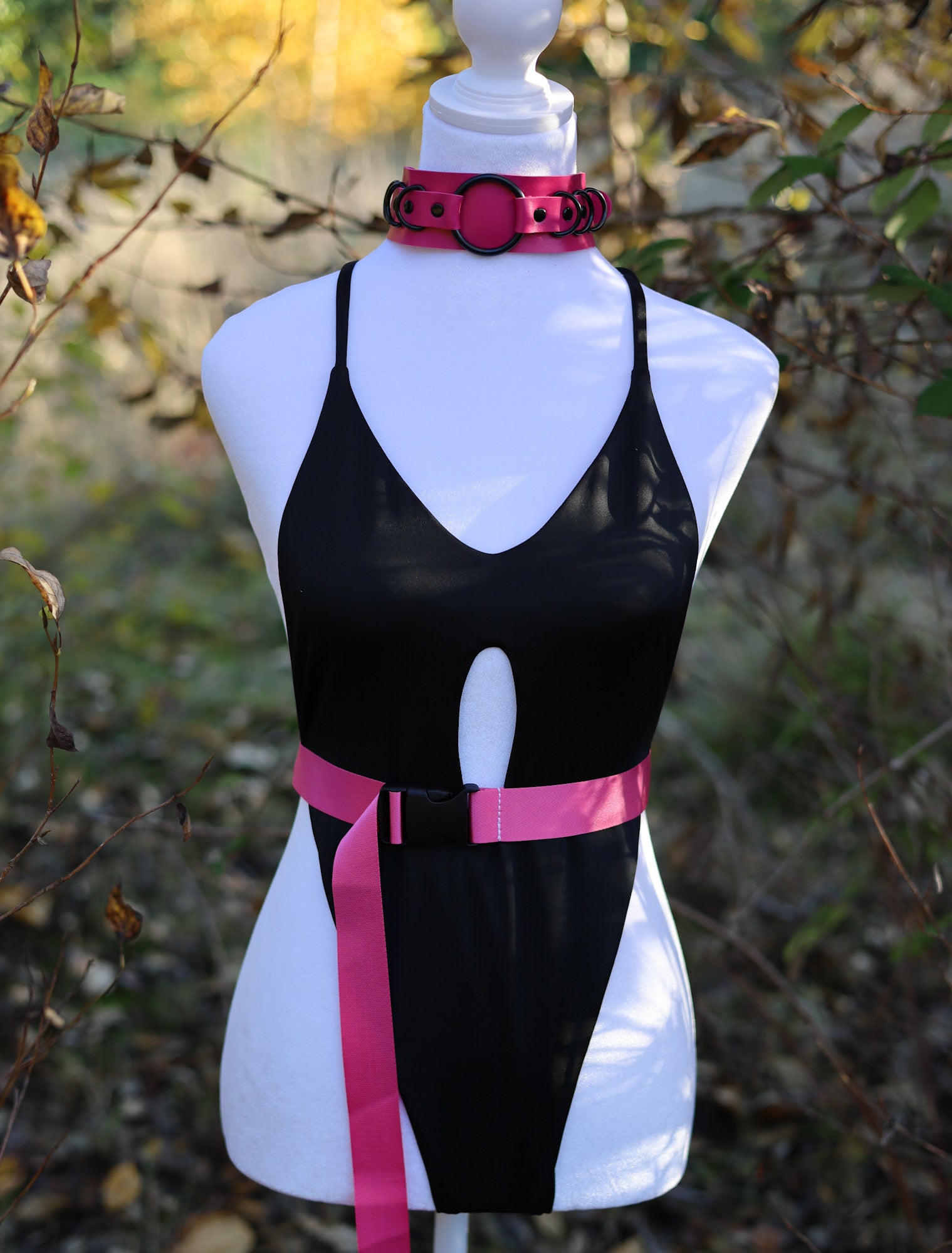 Hot Pink Leather Choker Necklace Styled