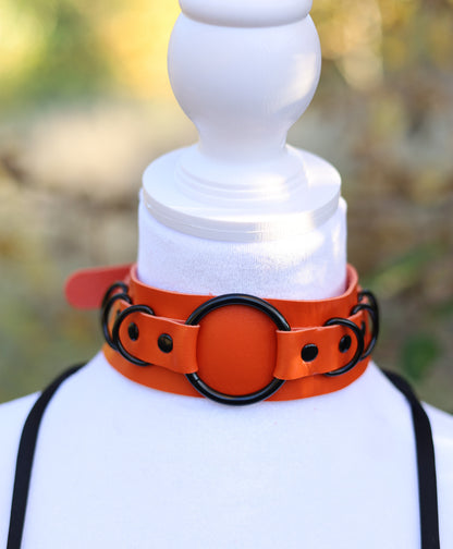 Orange Leather Choker Necklace Detail