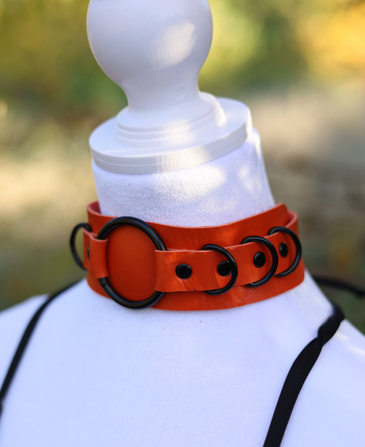 Orange Leather Choker Necklace Front