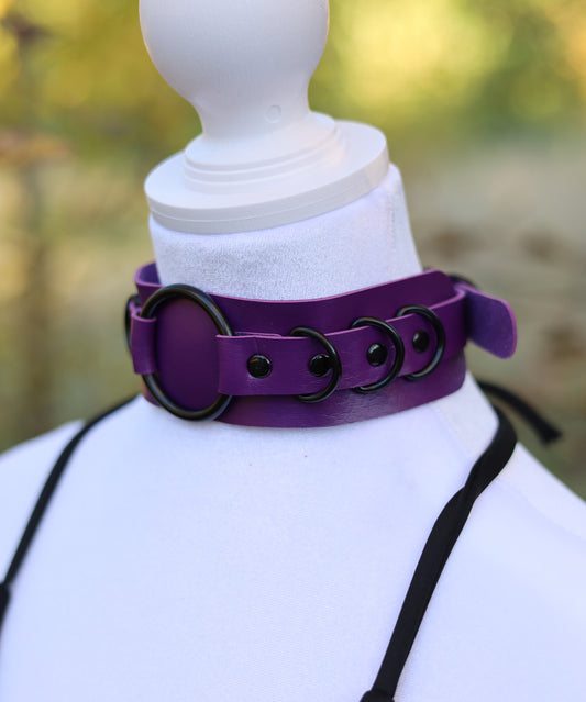 Purple Leather Choker Necklace Front