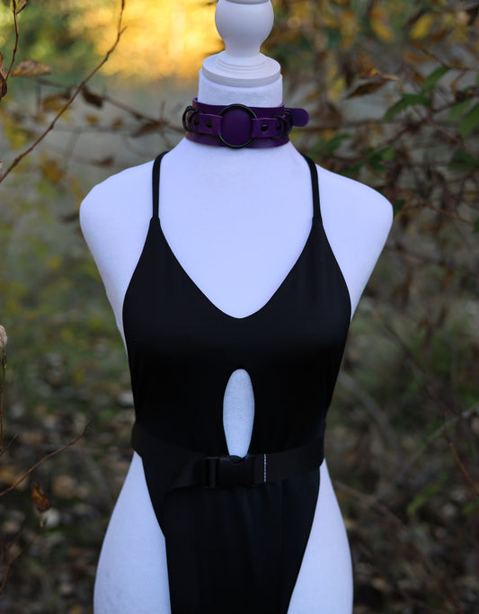 Purple Leather Choker Necklace Front 2