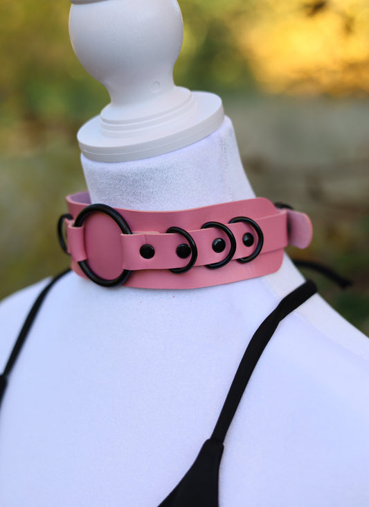 Light Pink Leather Choker Necklace Front