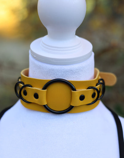 Yellow Leather Choker Necklace Detail