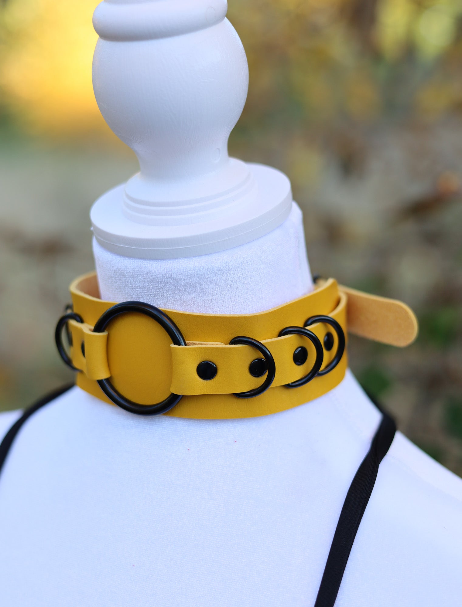 Yellow Leather Choker Necklace Front