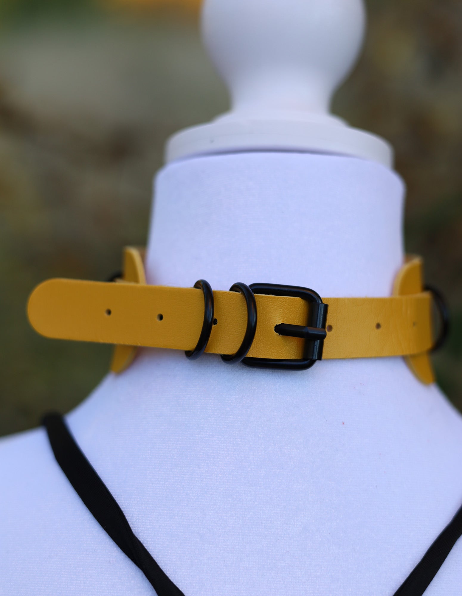 Yellow Leather Choker Necklace Back