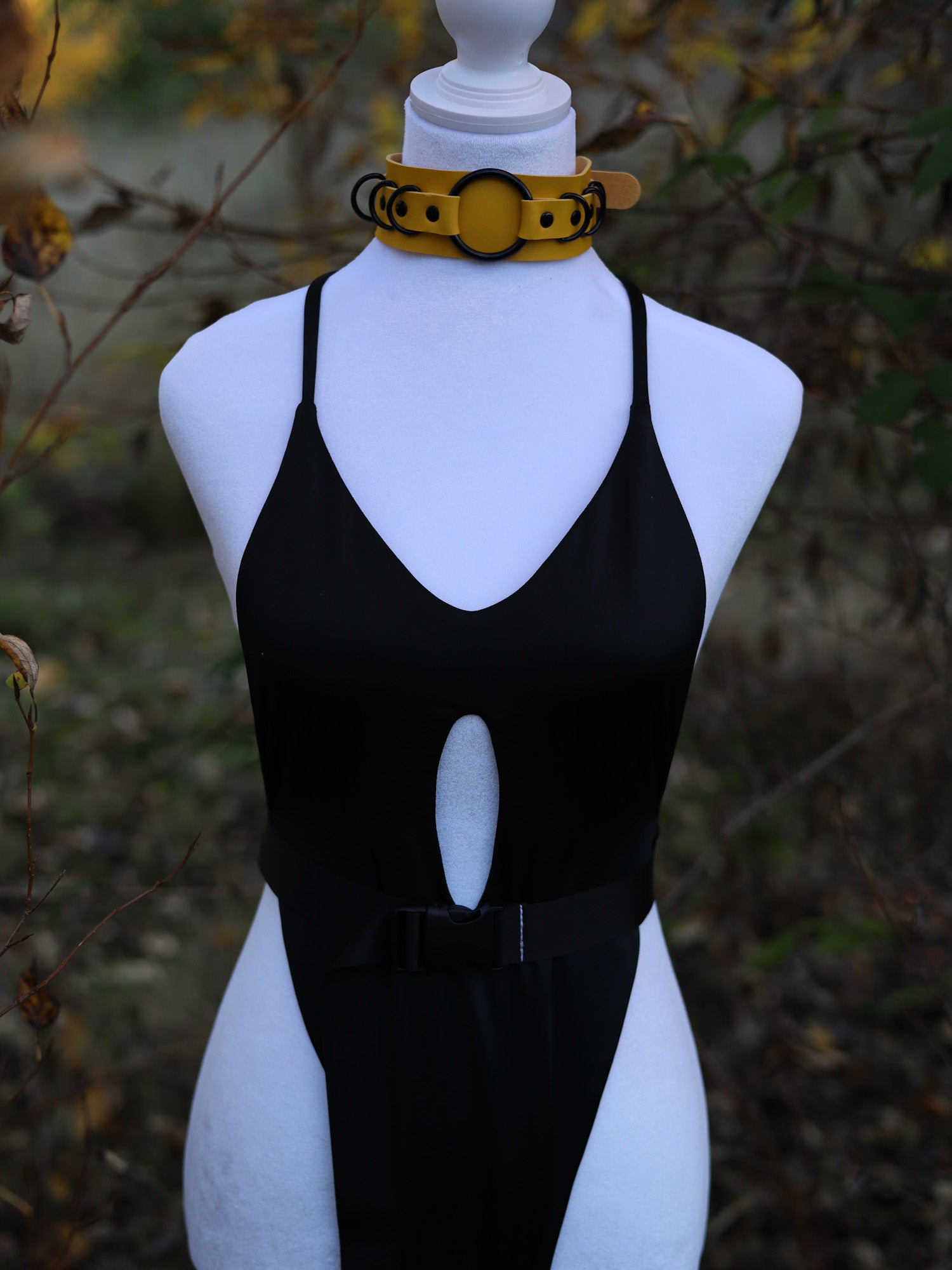 Yellow Leather Choker Necklace Front 2