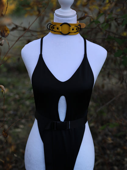 Yellow Leather Choker Necklace Front 2