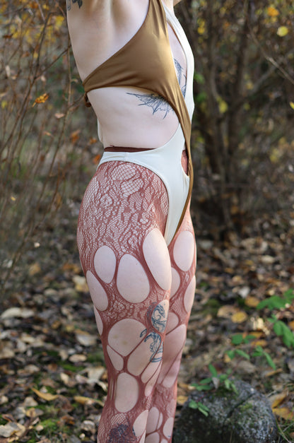 Brown Ripped Fishnet Tights Side