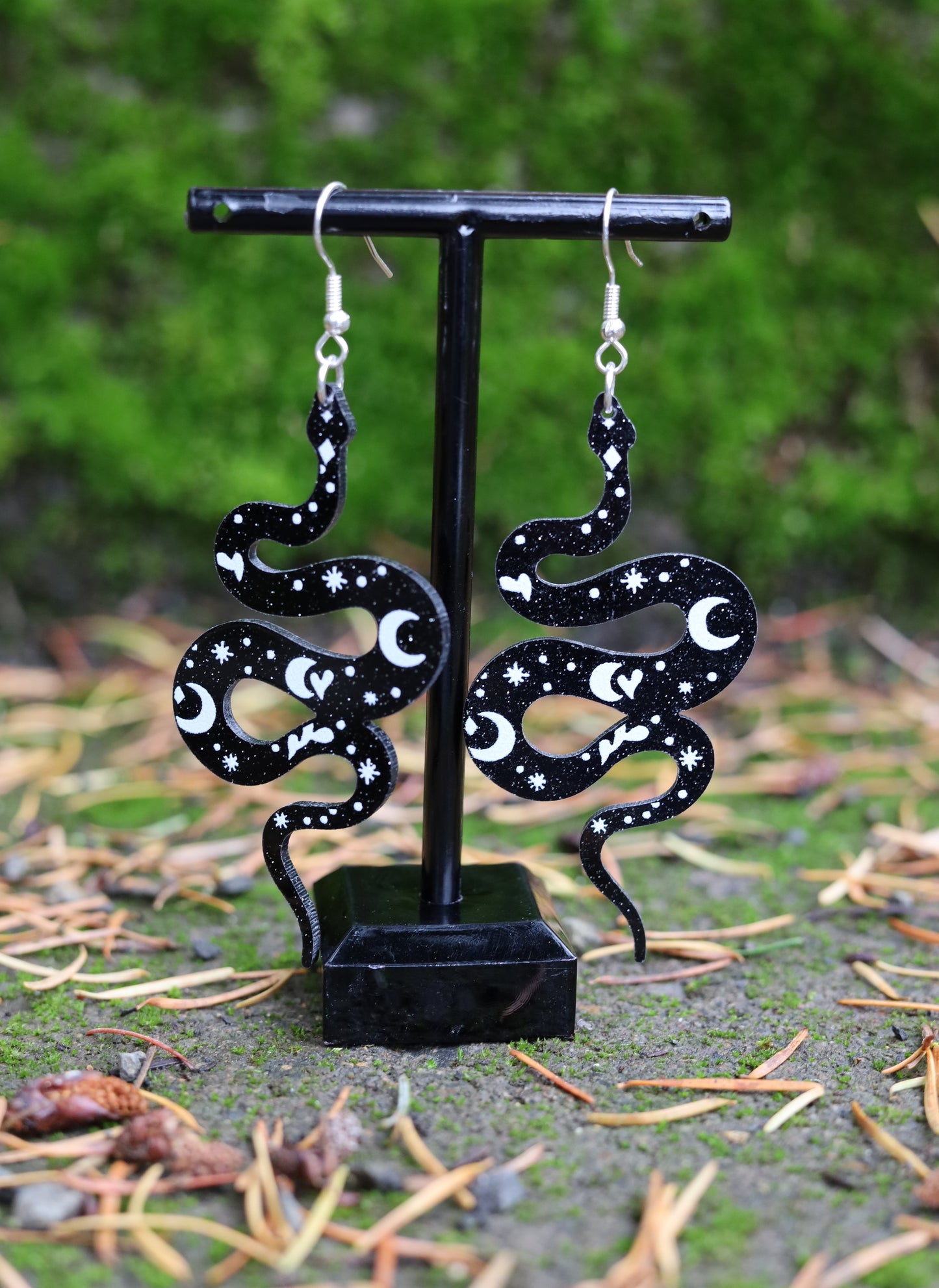 Black Snake Earrings Front