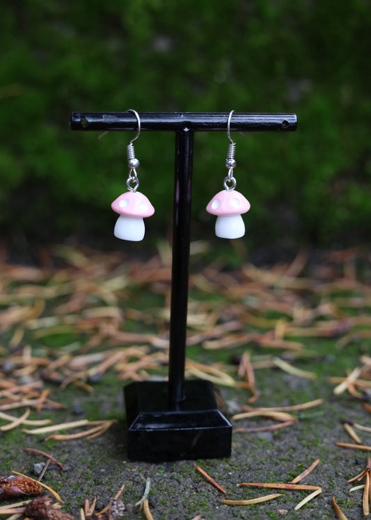 Pink Mushroom Earrings Front
