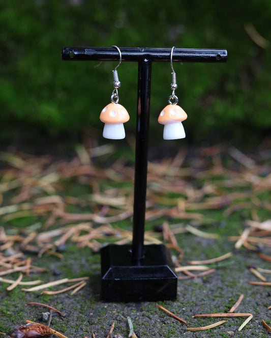Orange Mushroom Earrings Front