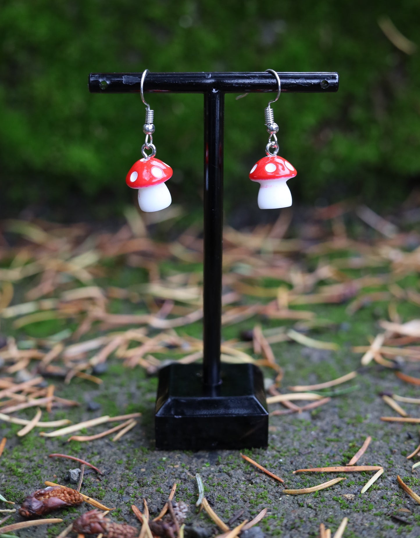 Red Mushroom Earrings Front