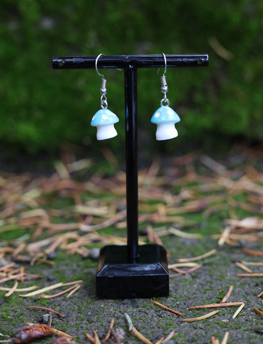 Blue Mushroom Earrings Front