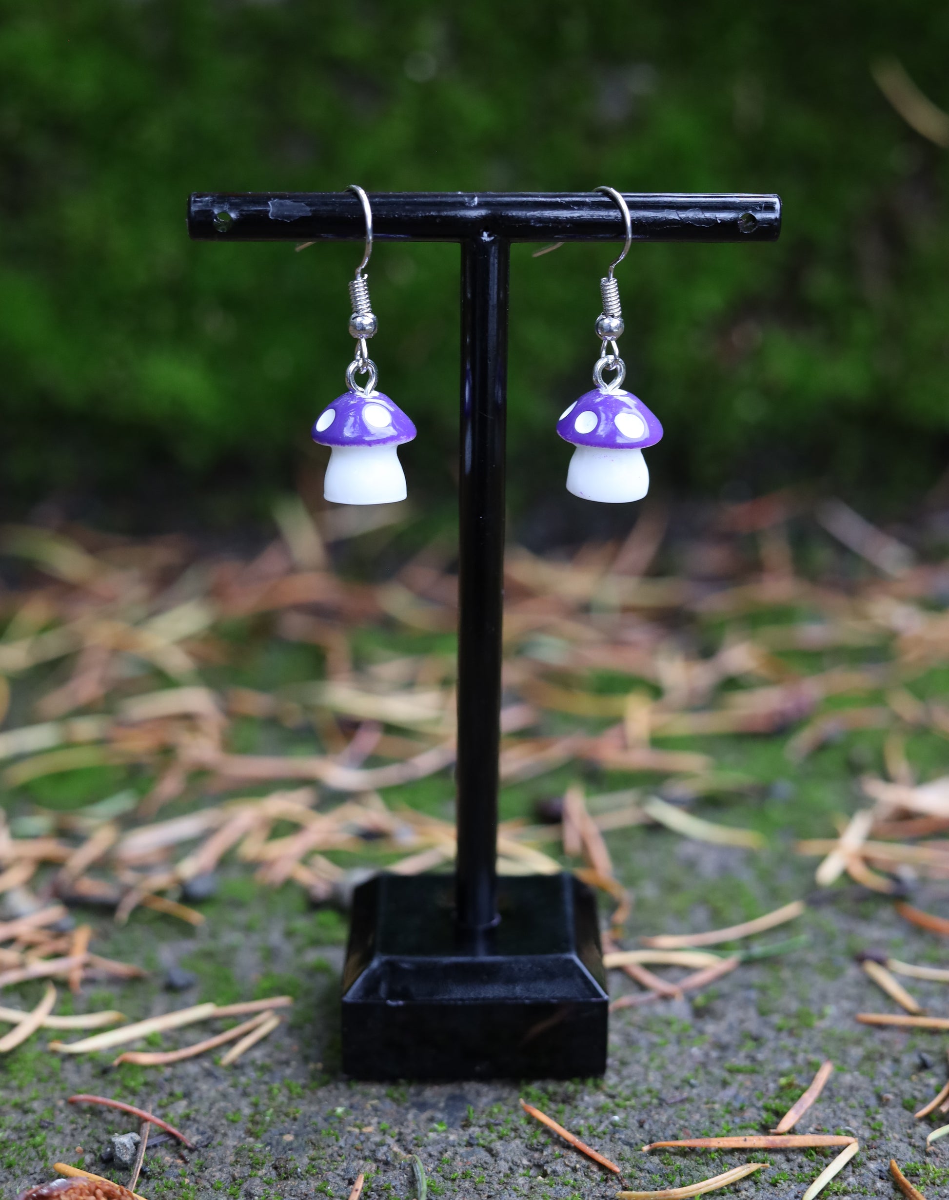 Purple Mushroom Earrings Front