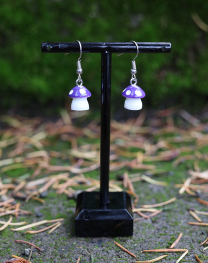 Purple Mushroom Earrings Front