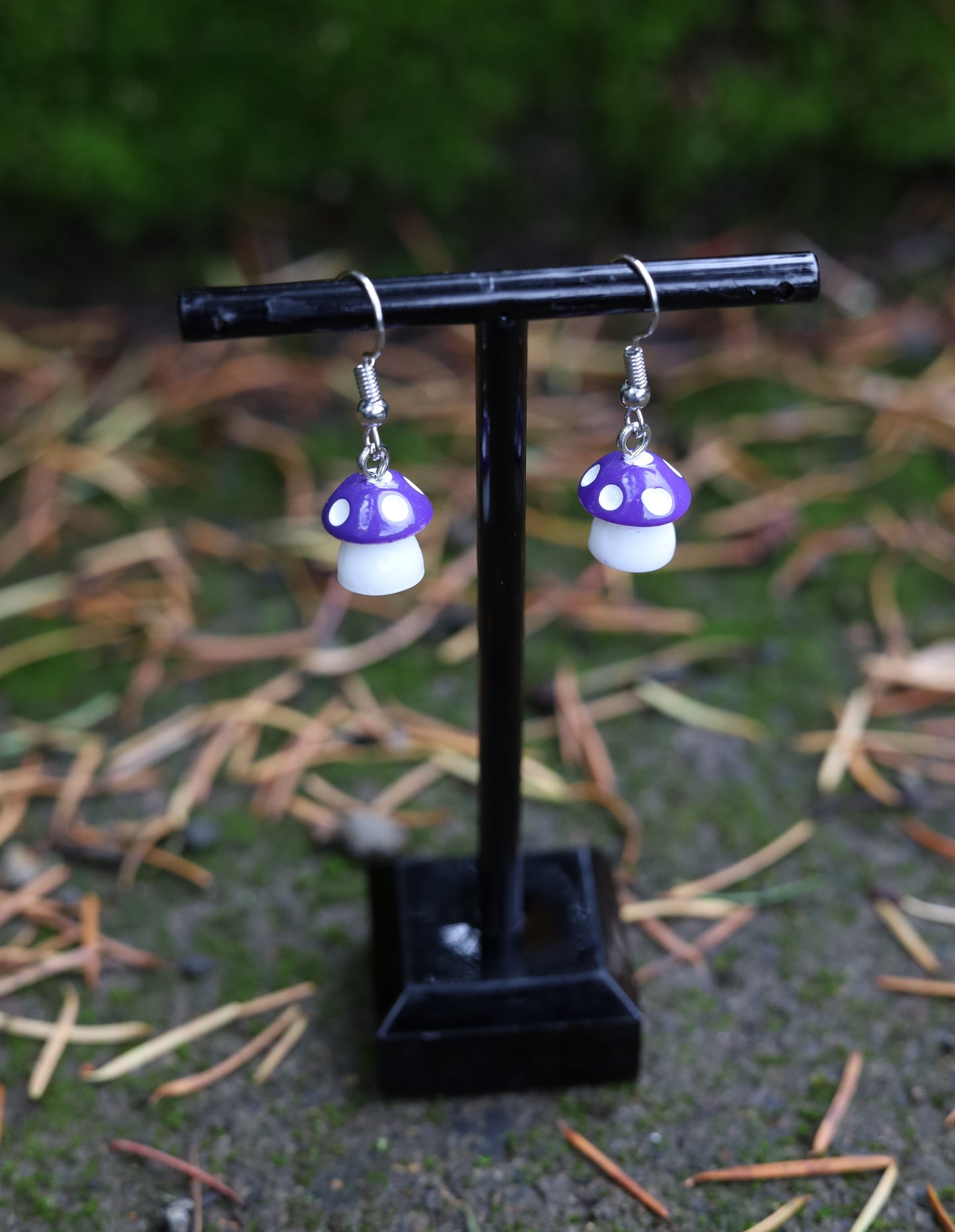 Purple Mushroom Earrings Side