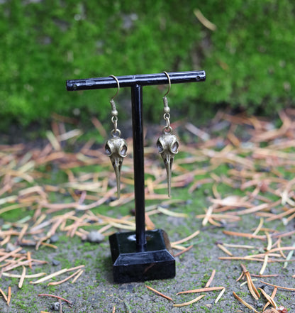 Raven Skull Earrings Front