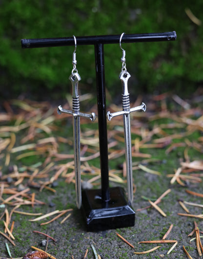 Silver Sword Earrings Side