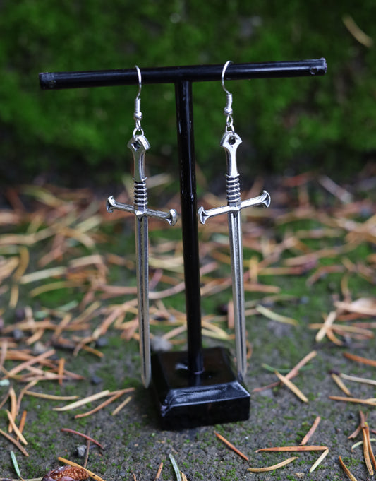 Silver Sword Earrings Side