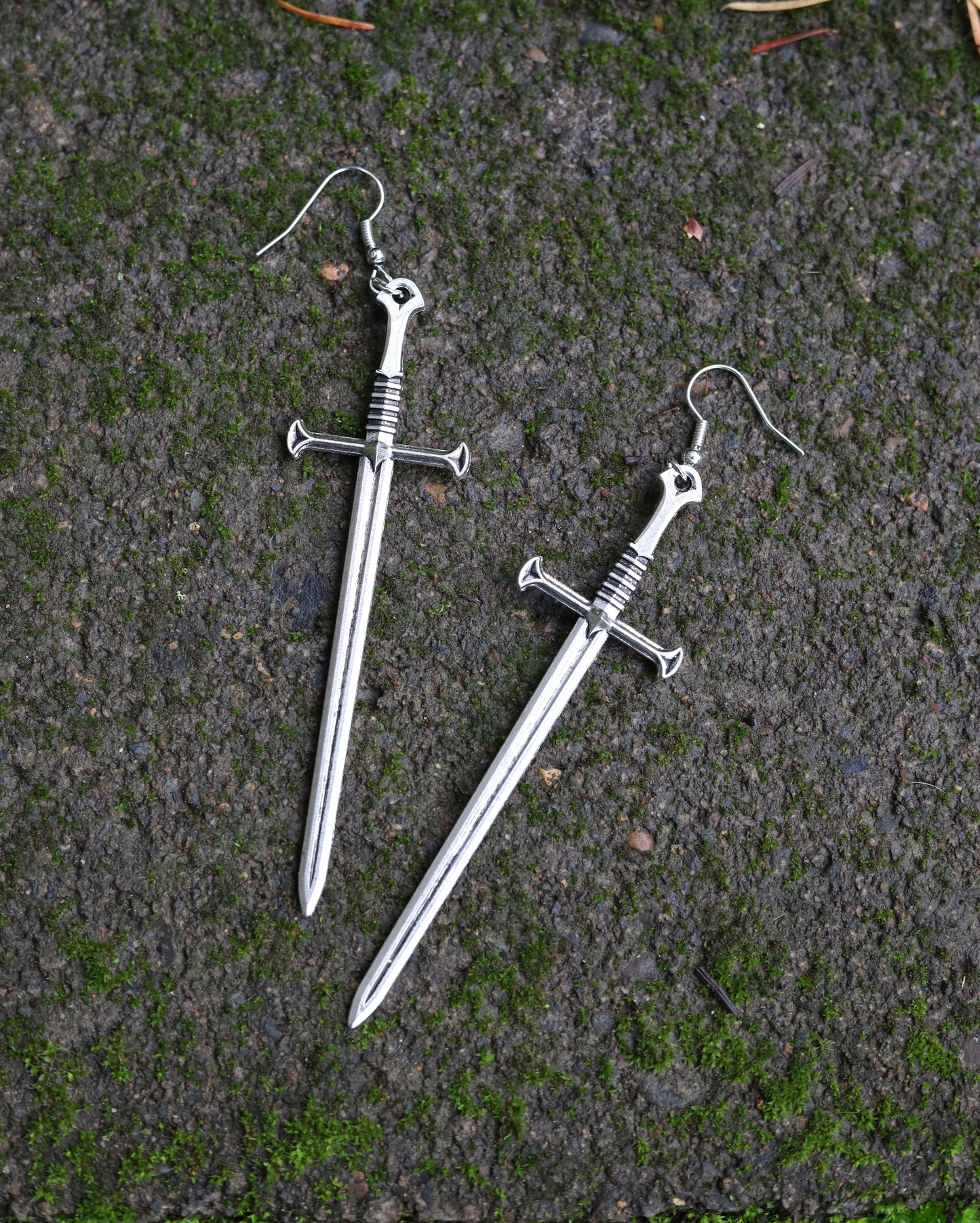 Silver Sword Earrings Flat