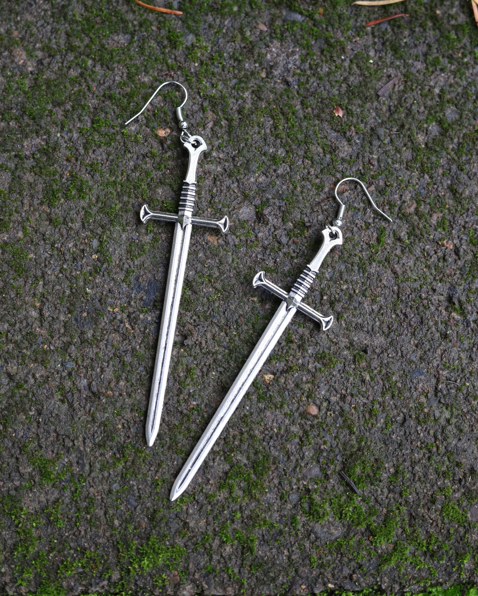 Silver Sword Earrings Flat