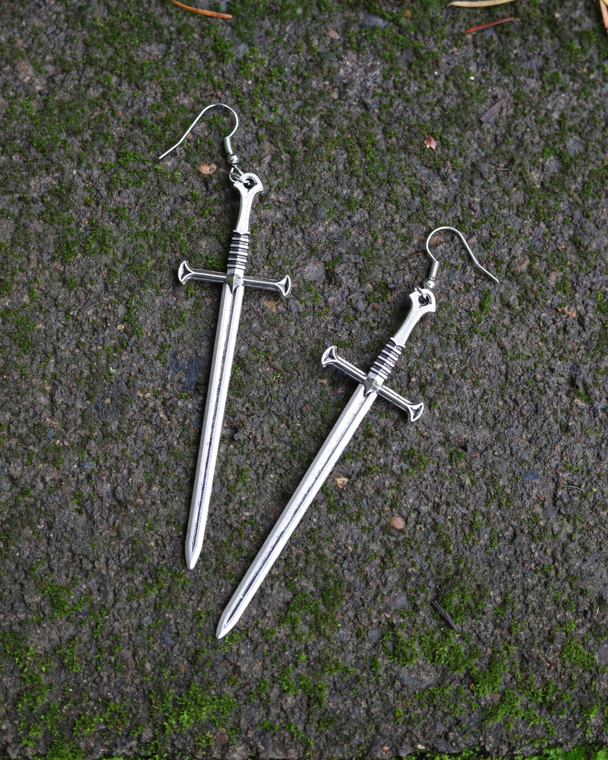 Silver Sword Earrings Flat
