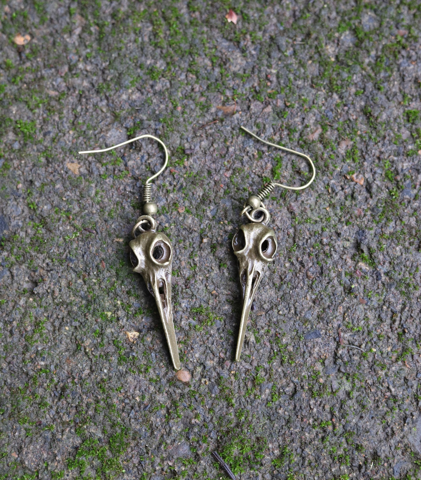 Raven Skull Earrings Flat
