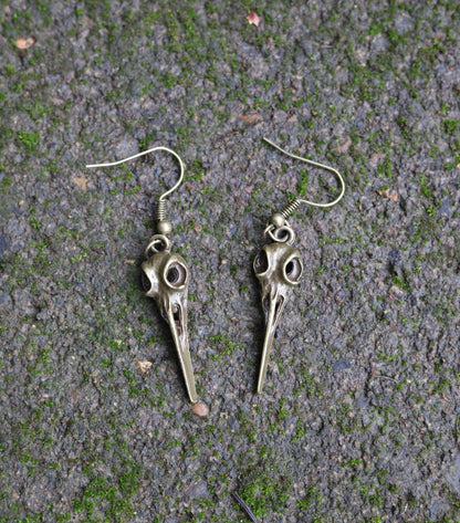 Raven Skull Earrings Flat